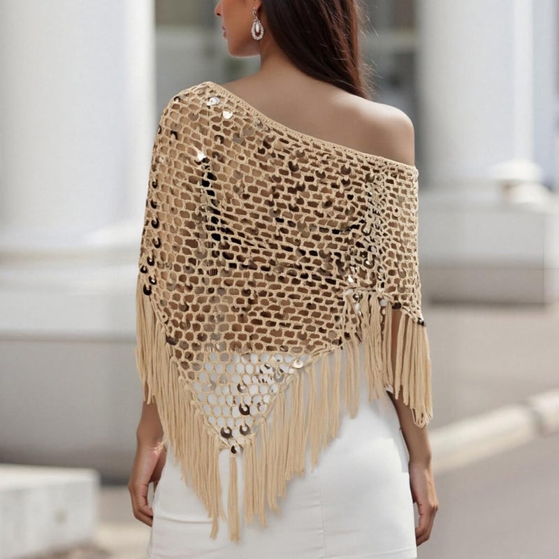 Argeousgor Women Sheer Poncho Top Lightweight Knit Crochet Shrug Bolero Mesh Batwing Sleeve Sweater Cover Up Beachwear - Image 5
